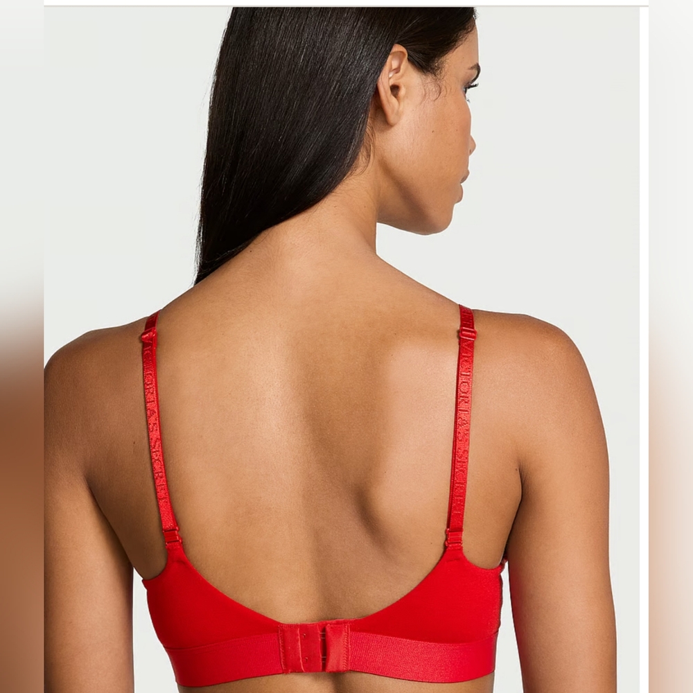 💖VICTORIA SECRET Shine Patch Lightly Line Wireless T-Shirt Bra Set. Red. 36B/ M - Picture 5 of 5